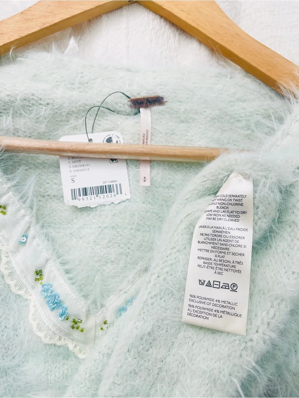 NWT Free People Snow Angel Pullover Sweater W Sequins Beaded Collar Size Small